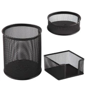 3 LÜ KALEMLİK SETİ METAL SİYAH PERFORE +KÜP NOT KAĞIDI - 2