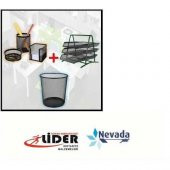 Masa Üstü kalemlik / Kağıtlık / Ataşlık / Çöp Kovası 3 lü Evrak - 1