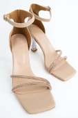 Pretty Şeffaf Topuklu Ten Rengi Taşlı Abiye Ayakkabı - 4