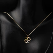 14 Ayar Altın Kalp Yonca Kolye thumbnail 2