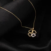 14 Ayar Altın Kalp Yonca Kolye thumbnail 4