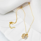 14 Ayar Altın Kalp Yonca Kolye thumbnail 3