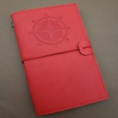 Pusula Tasarımlı Kırmızı Deri Defter - 1