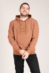 Erkek Kapüşonlu Sweatshirt Taba - 1