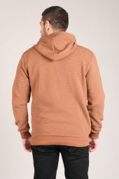 Erkek Kapüşonlu Sweatshirt Taba - 3