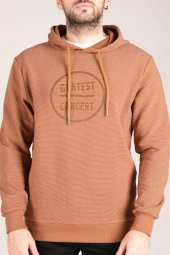 Erkek Kapüşonlu Sweatshirt Taba - 4