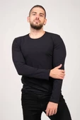 Erkek Sıfır Yaka Uzun Kol Basic T-Shirt Lacivert - 2