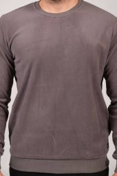Erkek Sıfır Yaka Sweatshirt Füme - 4