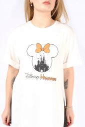 Kadın Disney Halloween Baskı T-Shirt Ekru - 4