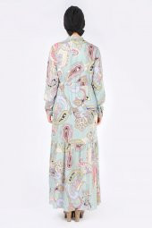 Kadın Desenli Uzun Elbise Çağla - 3