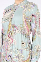 Kadın Desenli Uzun Elbise Çağla - 4