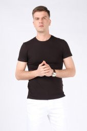 Erkek Sıfır Yaka Petek Dokuma T-Shirt Siyah - 2