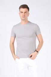 Erkek Sıfır Yaka Petek Dokuma T-Shirt Gri - 1