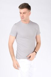 Erkek Sıfır Yaka Petek Dokuma T-Shirt Gri - 2