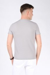 Erkek Sıfır Yaka Petek Dokuma T-Shirt Gri - 3