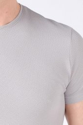 Erkek Sıfır Yaka Petek Dokuma T-Shirt Gri - 4