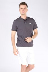 Erkek Polo Yaka Gül Baskılı T-Shirt Antrasit - 1