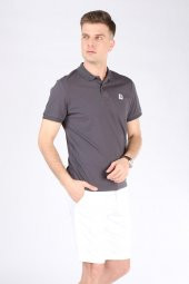 Erkek Polo Yaka Gül Baskılı T-Shirt Antrasit - 2