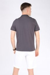 Erkek Polo Yaka Gül Baskılı T-Shirt Antrasit - 3