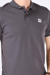 Erkek Polo Yaka Gül Baskılı T-Shirt Antrasit - 4