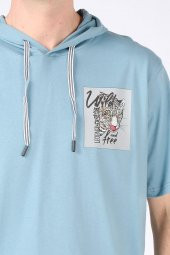 Erkek Kapüşonlu Leopar Baskılı T-Shirt Su Yeşili - 4