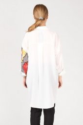 Kadın Dijital Baskı Oversize Gömlek Ekru - 4