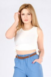 Kadın Yan Büzgülü Crop Body Ekru - 2