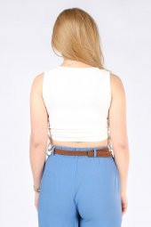 Kadın Yan Büzgülü Crop Body Ekru - 3