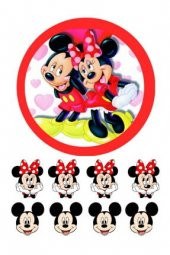 Mickey Mouse & Minnie Mouse Resimli Yenilebilir Şeker Kağıt Pasta ve Kurabiye Baskısı - 1
