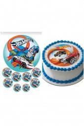Hot Wheels Resimli Yenilebilir Şeker Kağıt Pasta Ve 6 Adet Kurabiye - 1