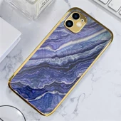 İphone 11 Marble Parlak Mermer Desenli Cam Kare Telefon Kılıfı thumbnail 10