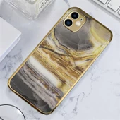 İphone 11 Marble Parlak Mermer Desenli Cam Kare Telefon Kılıfı thumbnail 4