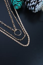 Soobepark Halka Tasarım Üçlü Kadın Zincir Kolye Gold - 1