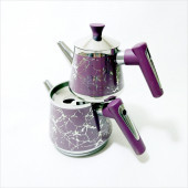 Mor Konik Eğimli Parlak Yüzey Kaliteli 1,75l.Soğumayan Çeyizlik Hediyelik 2 Kapaklı Çaydanlık Demlik - 1