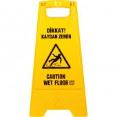 İş Güvenliği Dikkat Islak Kaygan Zemin Uyarı ve Yönlendirme Levhası Tabelası -Sarı-33x63 Cm-Kaliteli - 1