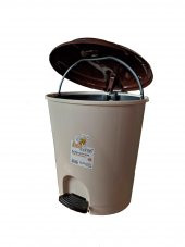Plastik Basmalı Pedallı Açılır Kapak Çöp Kutusu Kovası / 7 Litre / Krem - 22 x 24 x 26 Cm. - 2