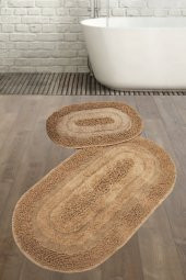 İkili banyo paspas seti oval kahverengi ???? pamuklu - 1