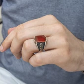 Grek Desenli Akik Taşlı 925 Gümüş Erkek Yüzük - 10