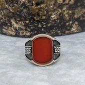 Grek Desenli Akik Taşlı 925 Gümüş Erkek Yüzük - 4