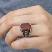 Grek Desenli Akik Taşlı 925 Gümüş Erkek Yüzük - 12