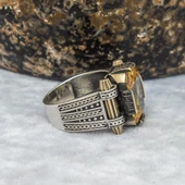 Sitrin Taşlı Kare Tasarım 925 Gümüş Erkek Yüzük thumbnail 10