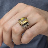 Sitrin Taşlı Kare Tasarım 925 Gümüş Erkek Yüzük thumbnail 2