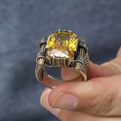 Sitrin Taşlı Kare Tasarım 925 Gümüş Erkek Yüzük thumbnail 9