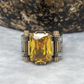 Sitrin Taşlı Kare Tasarım 925 Gümüş Erkek Yüzük thumbnail 11