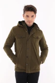 Tomms Erkek Haki Yeşil Jake Slim Fit Kapüşonlu İçi Kürklü Kısa Mont Soğuk Geçirmez BNTDNR-8109 - 6