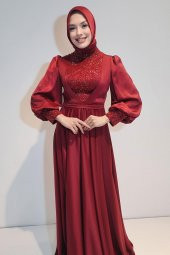 Tuana Abiye Uzun Saten Kumaş Tesettür Abiye 17835 - 1