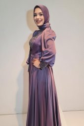 Tuana Abiye Uzun Saten Kumaş Tesettür Abiye 17835 - 8