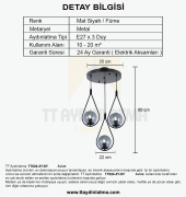 TT Aydınlatma TT024-3Y-SY  Mat Siyah 3 lü Yuvarlak Avize thumbnail 4