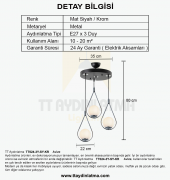 TT Aydınlatma TT024-3Y-SY-KR  Mat Siyah-Krom 3 lü Yuvarlak Avize thumbnail 4