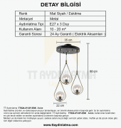 TT Aydınlatma TT024-3Y-SY-ESK  Mat Siyah-Eskitme 3 lü Yuvarlak Avi - 4